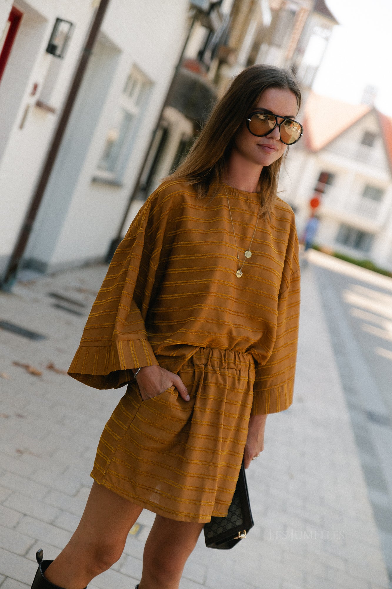 Gigi striped skirt golden brown