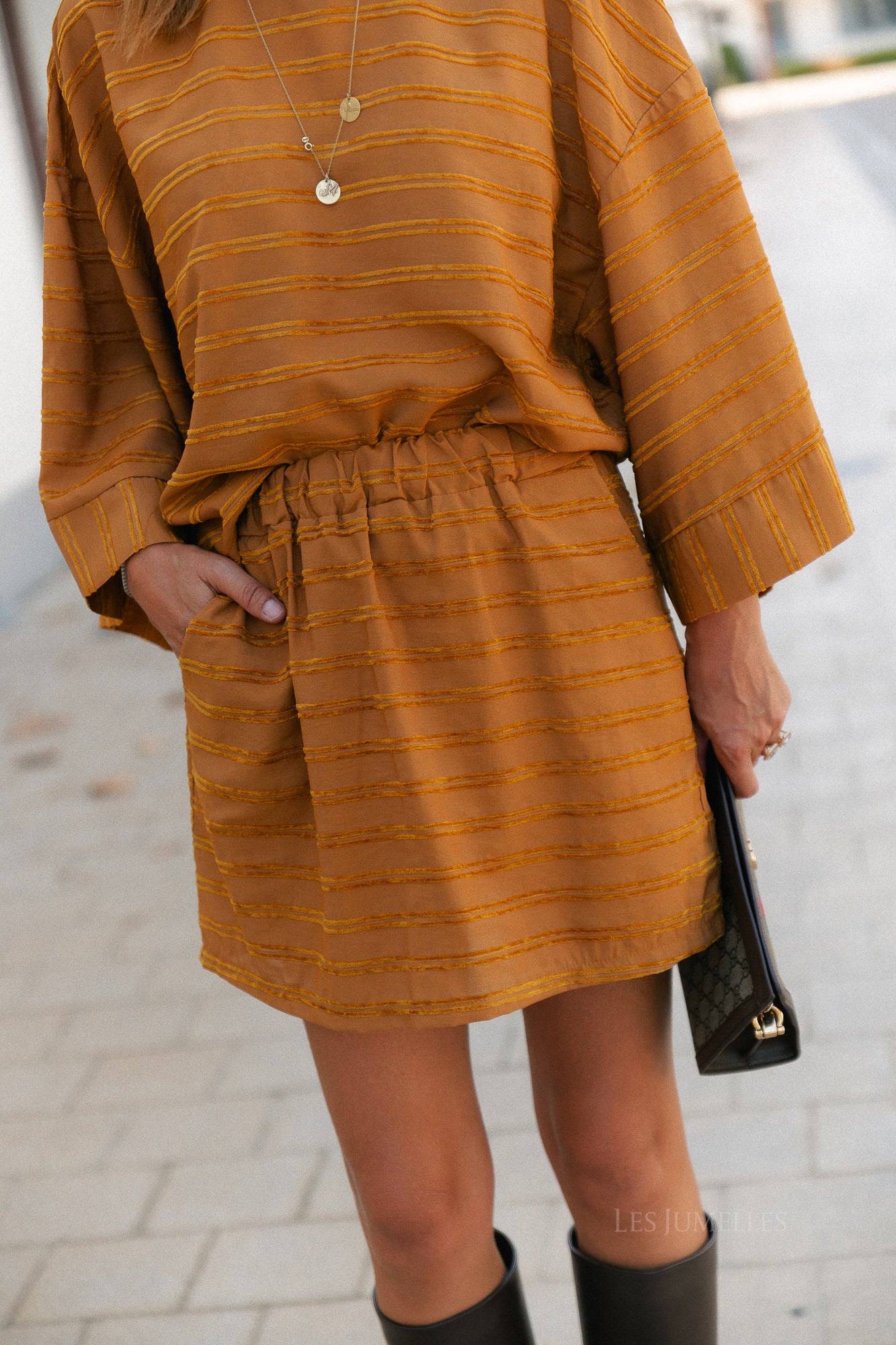 Gigi striped skirt golden brown