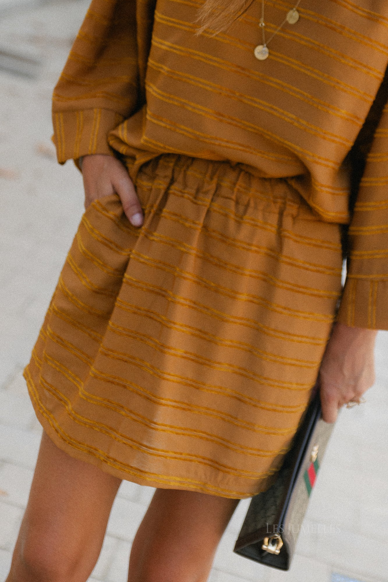 Gigi striped skirt golden brown