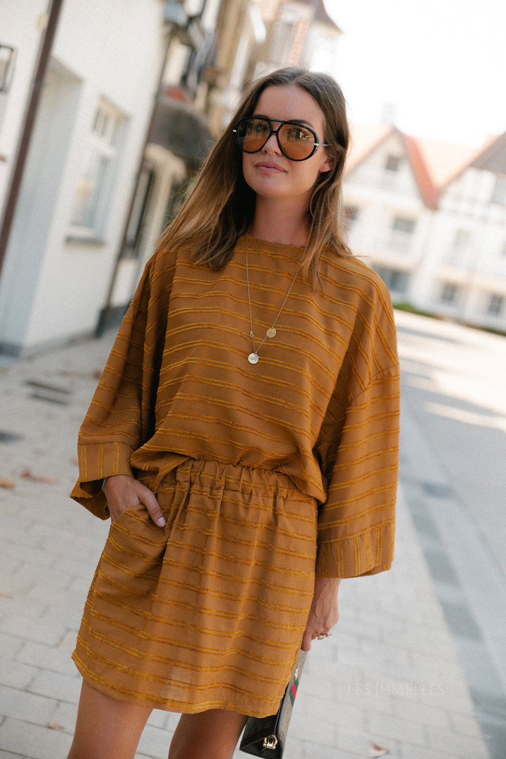 Gigi striped skirt golden brown