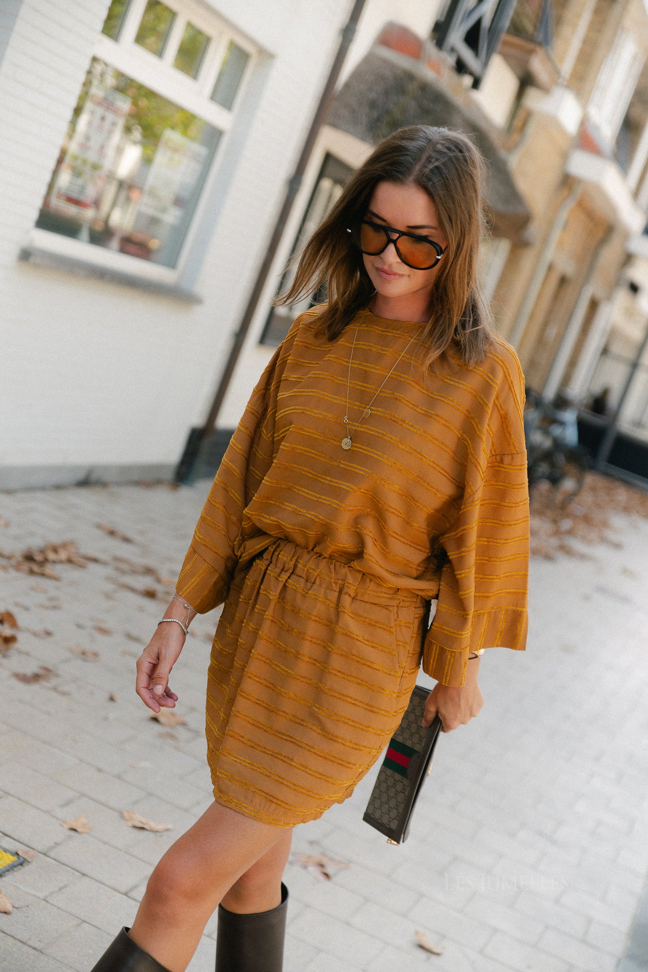 Gigi striped skirt golden brown