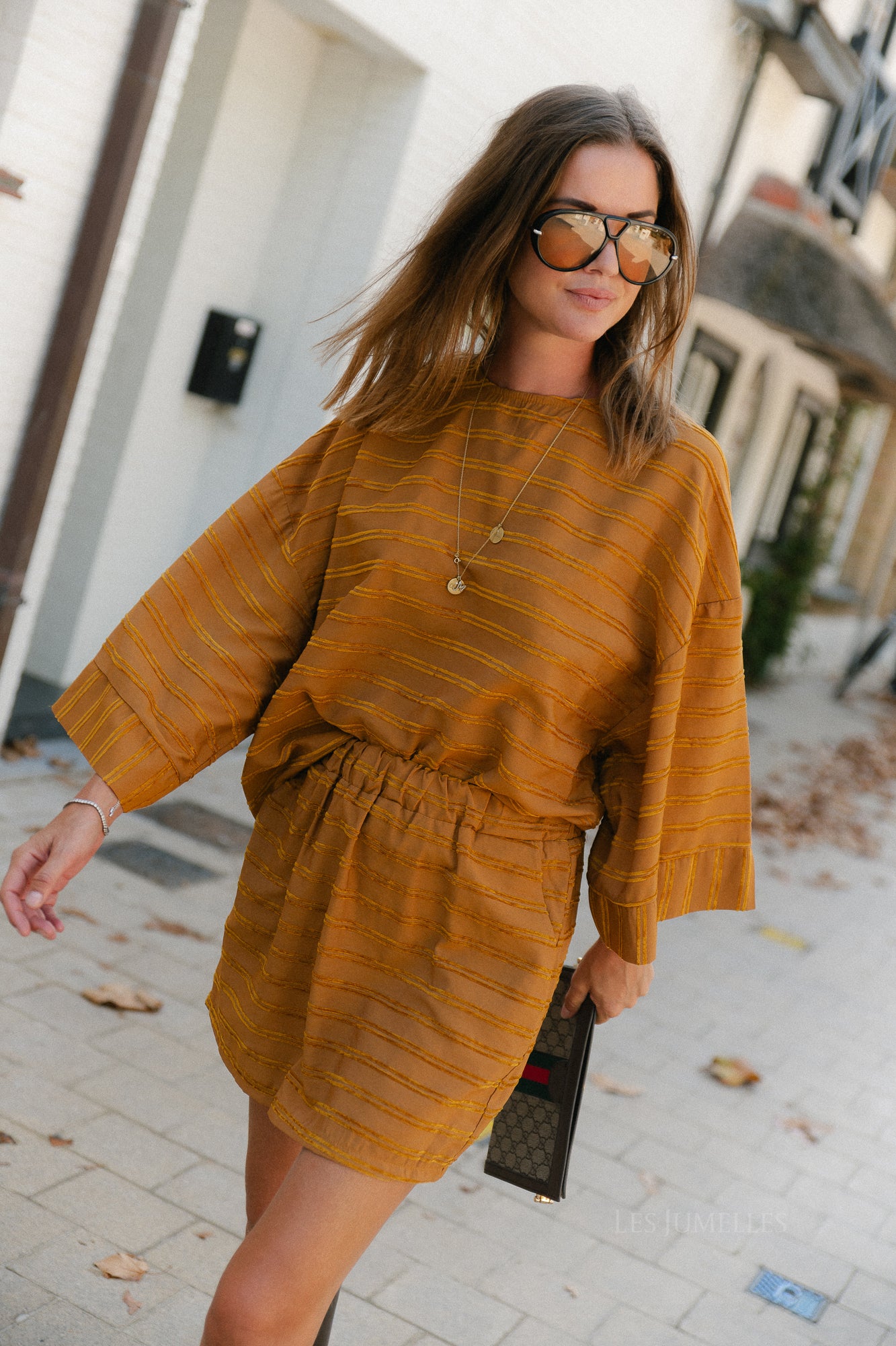 Gigi striped skirt golden brown