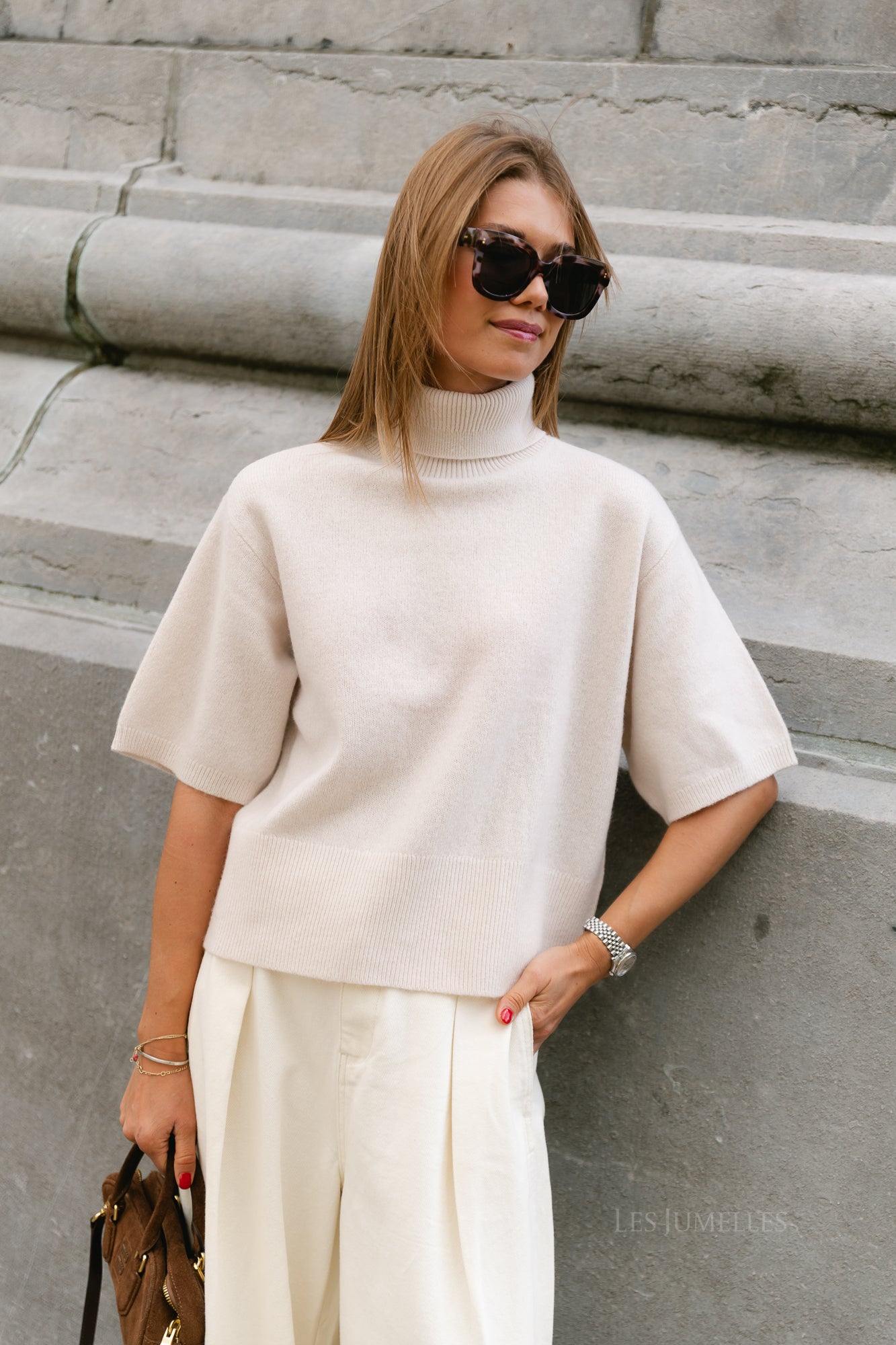 YASEmila 2/4 roll neck knit pullover sandshell