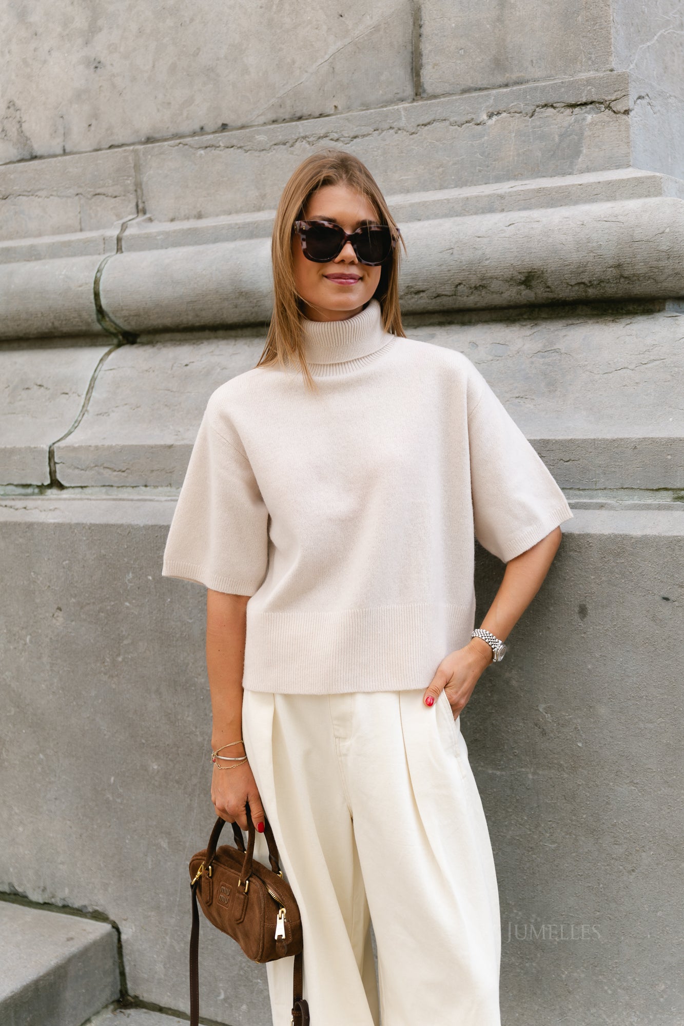 YASEmila 2/4 roll neck knit pullover sandshell