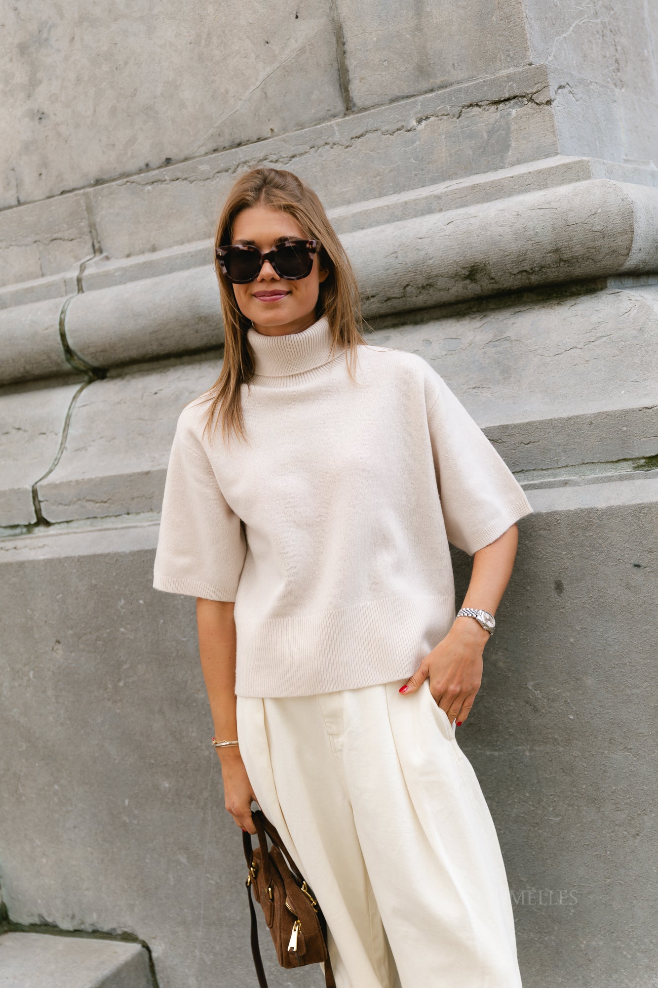 YASEmila 2/4 roll neck knit pullover sandshell