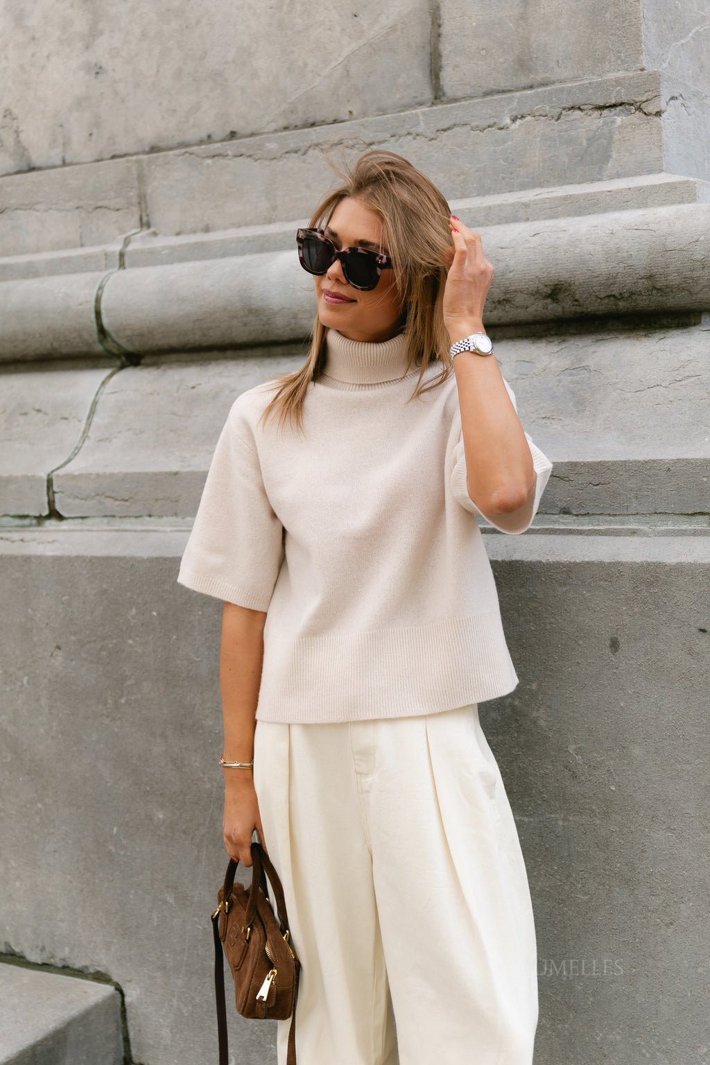 YASEmila 2/4 roll neck knit pullover sandshell