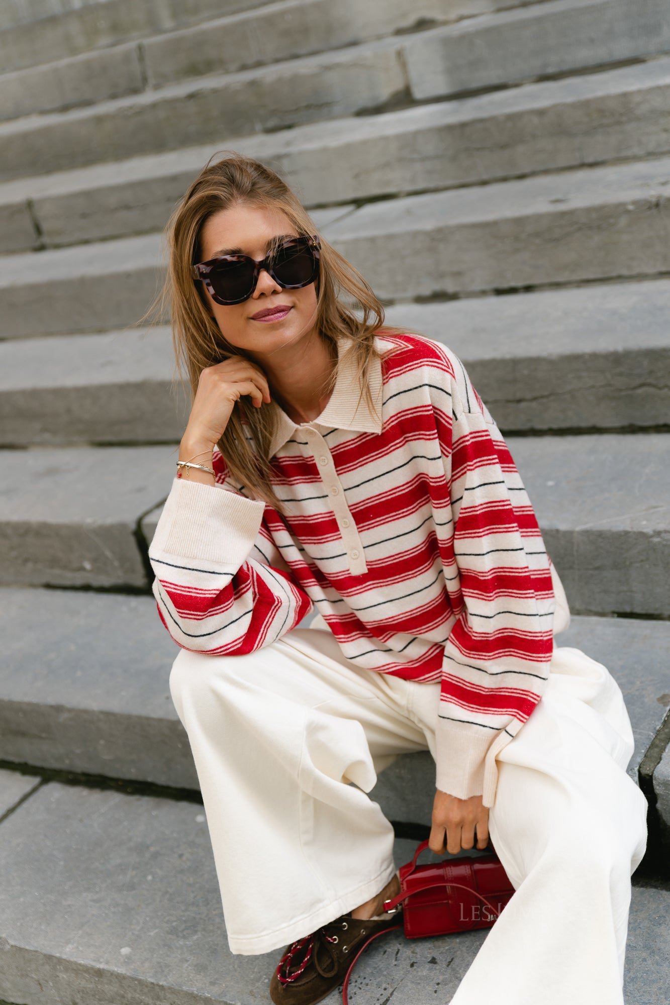 Gerit jumper off white/red/grey stripe