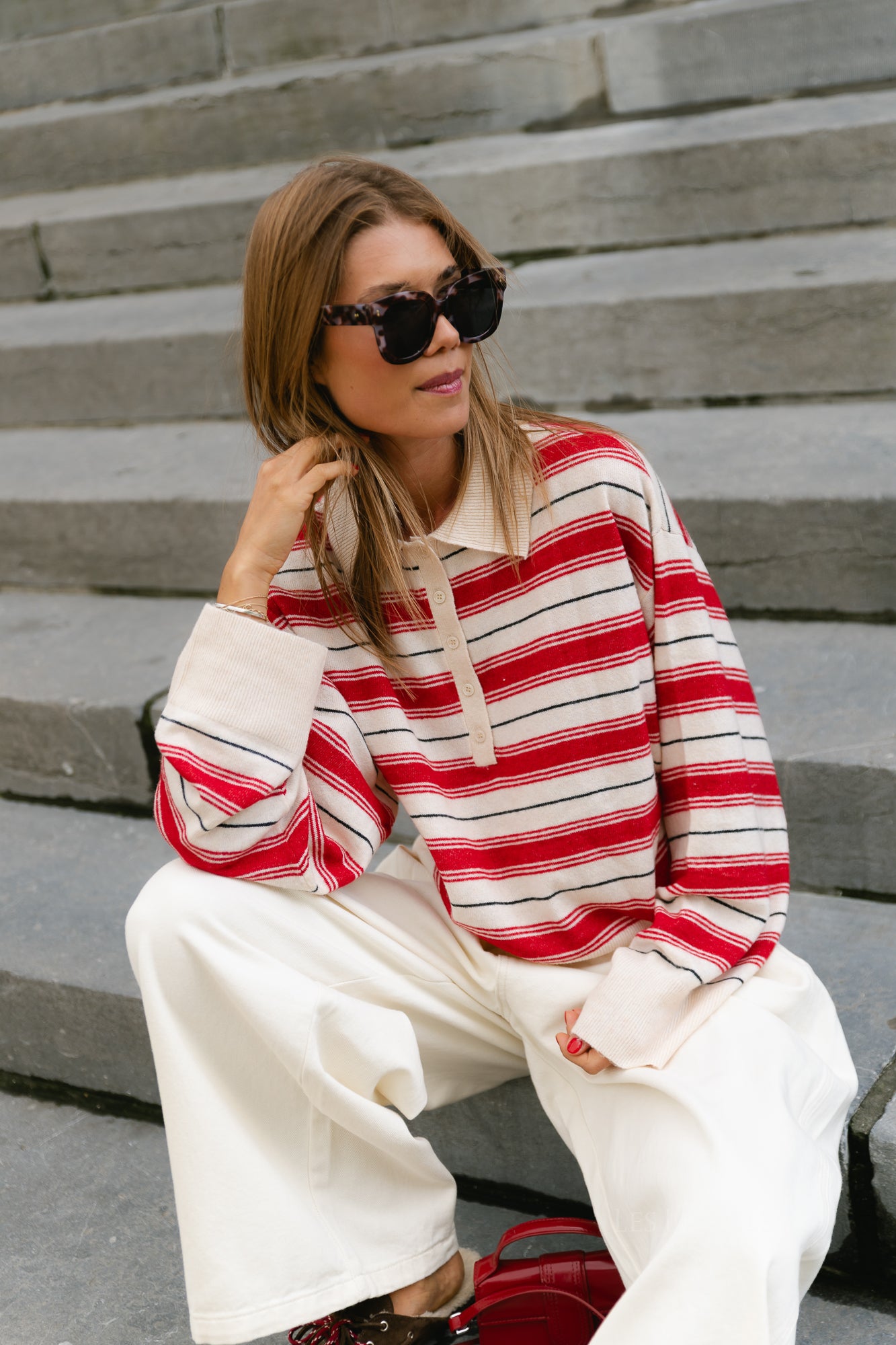 Gerit jumper off white/red/grey stripe