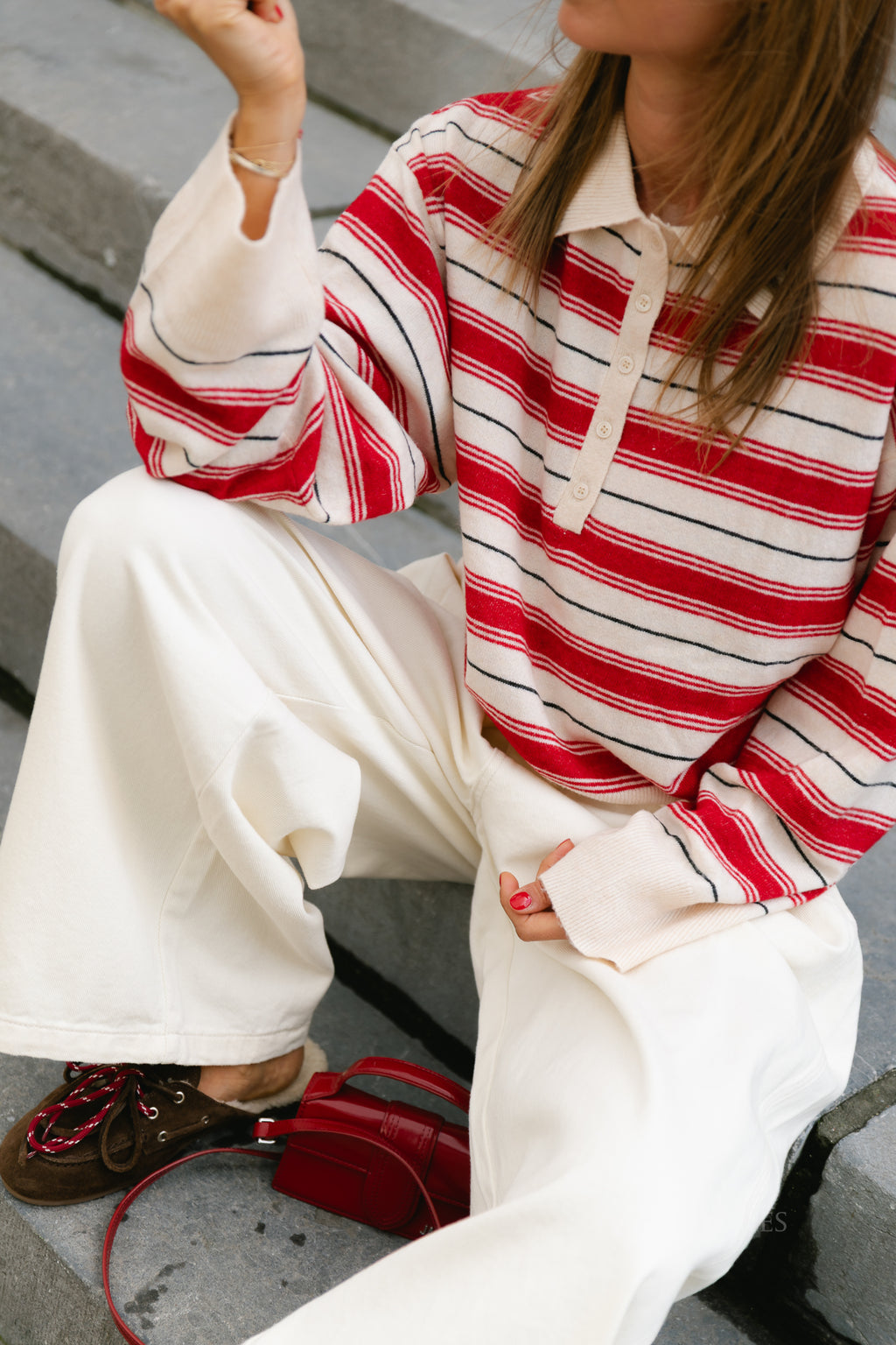 Gerit jumper off white/red/grey stripe