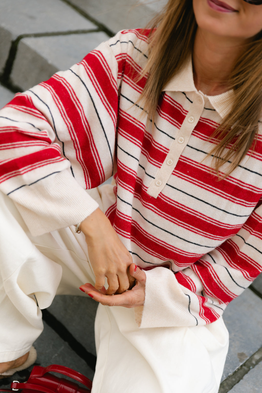 Gerit jumper off white/red/grey stripe