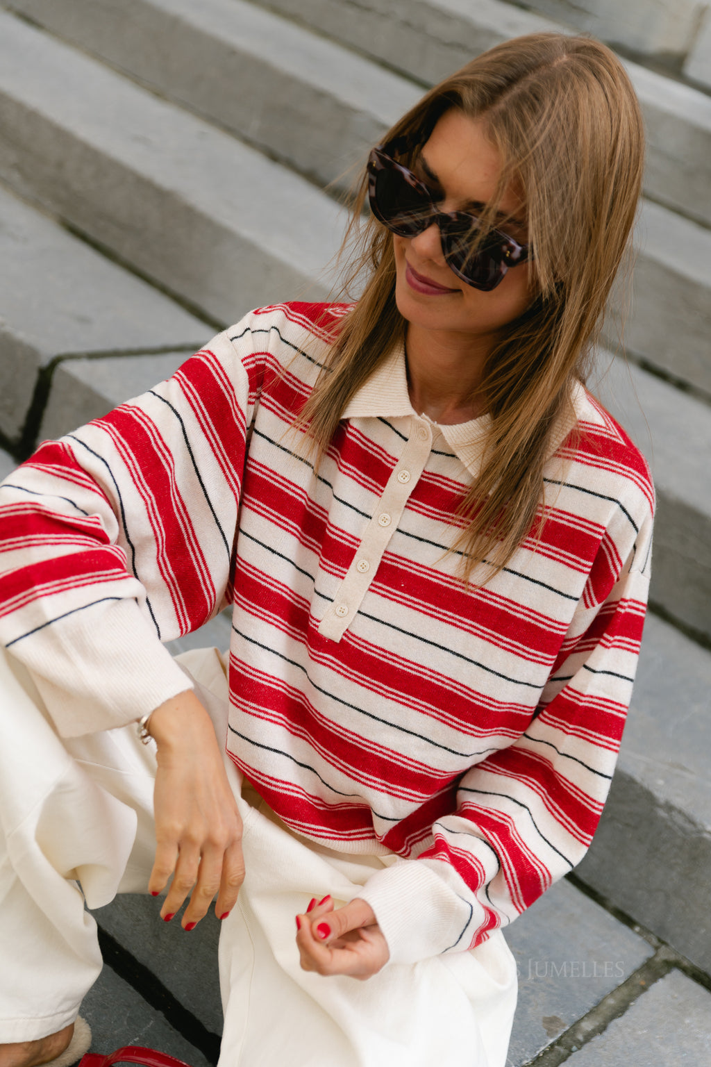 Gerit jumper off white/red/grey stripe