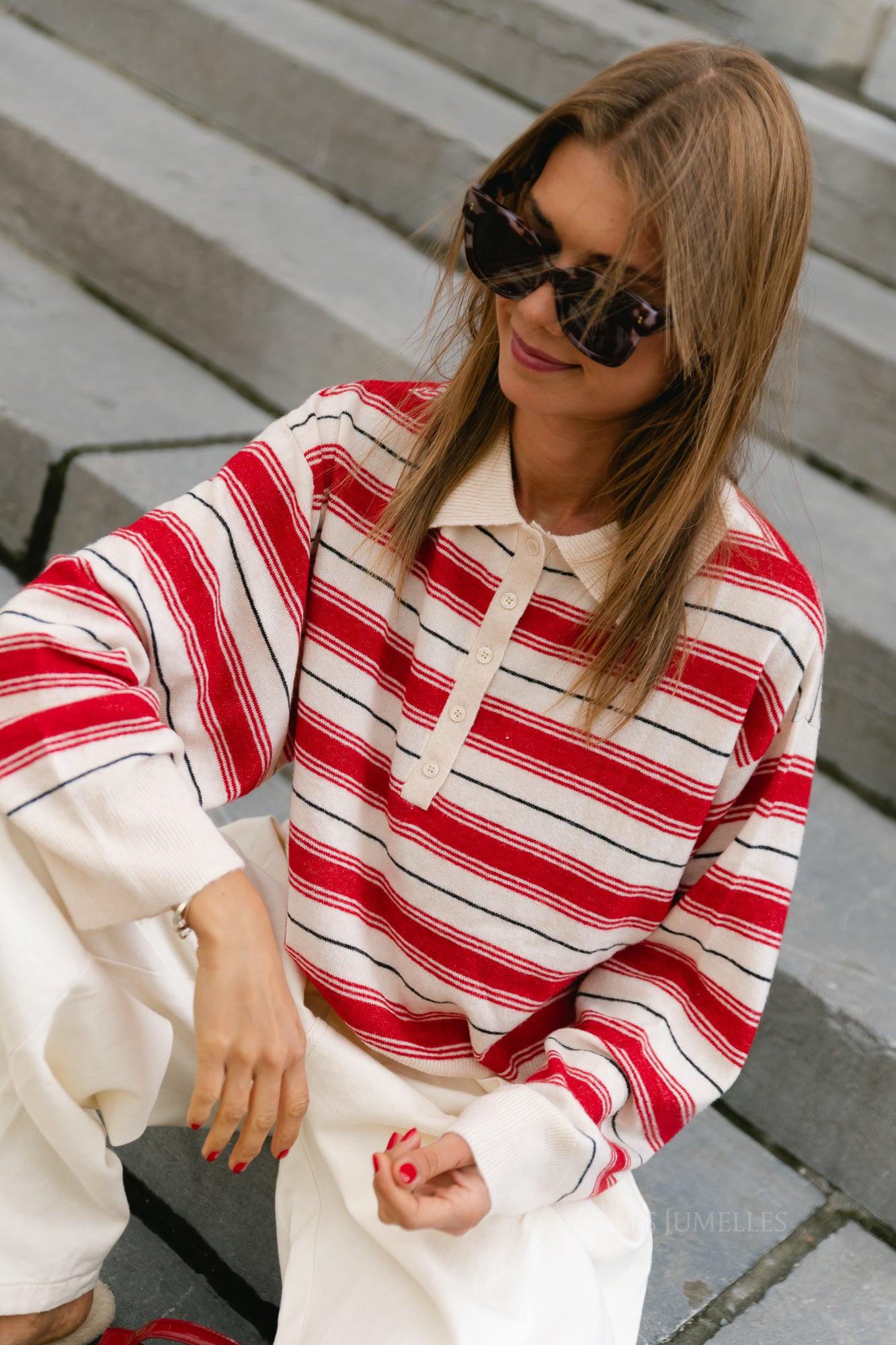 Gerit jumper off white/red/grey stripe