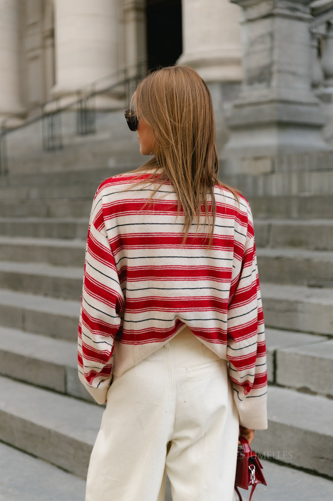Gerit jumper off white/red/grey stripe