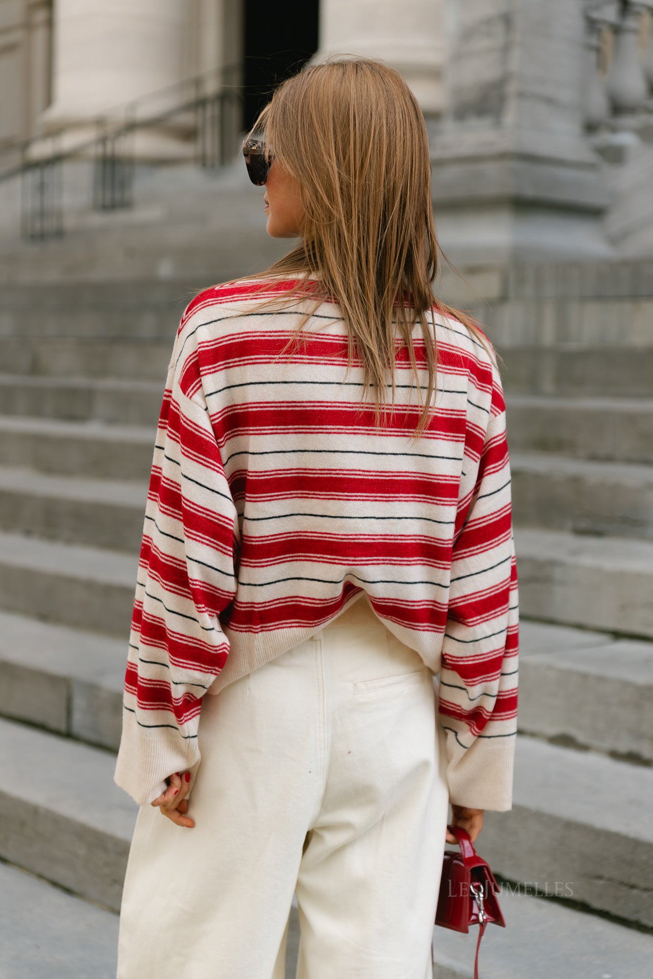 Gerit jumper off white/red/grey stripe
