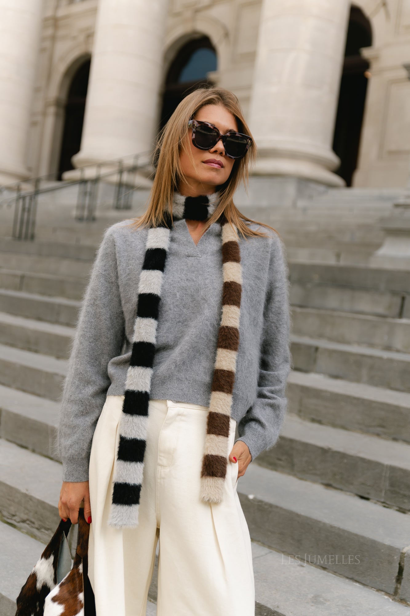 PCAvera narrow scarf black/greige