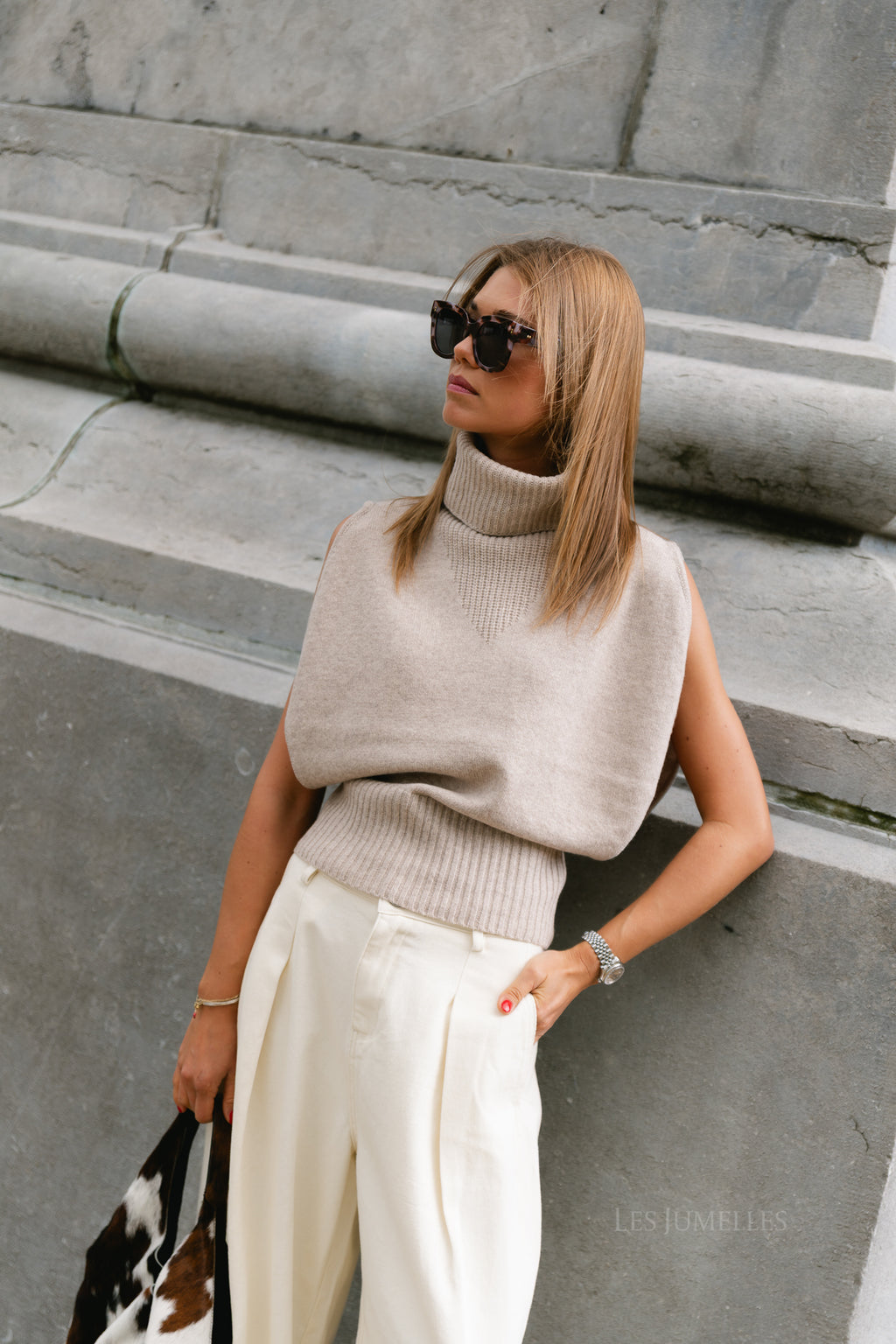 ROUCleo roll neck knit vest pelican