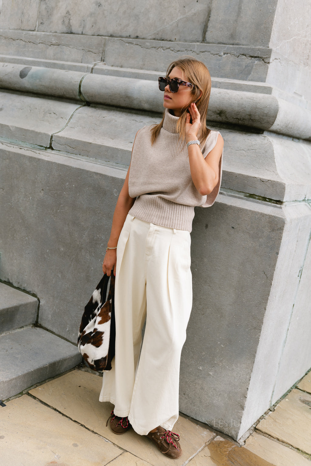 ROUCleo roll neck knit vest pelican