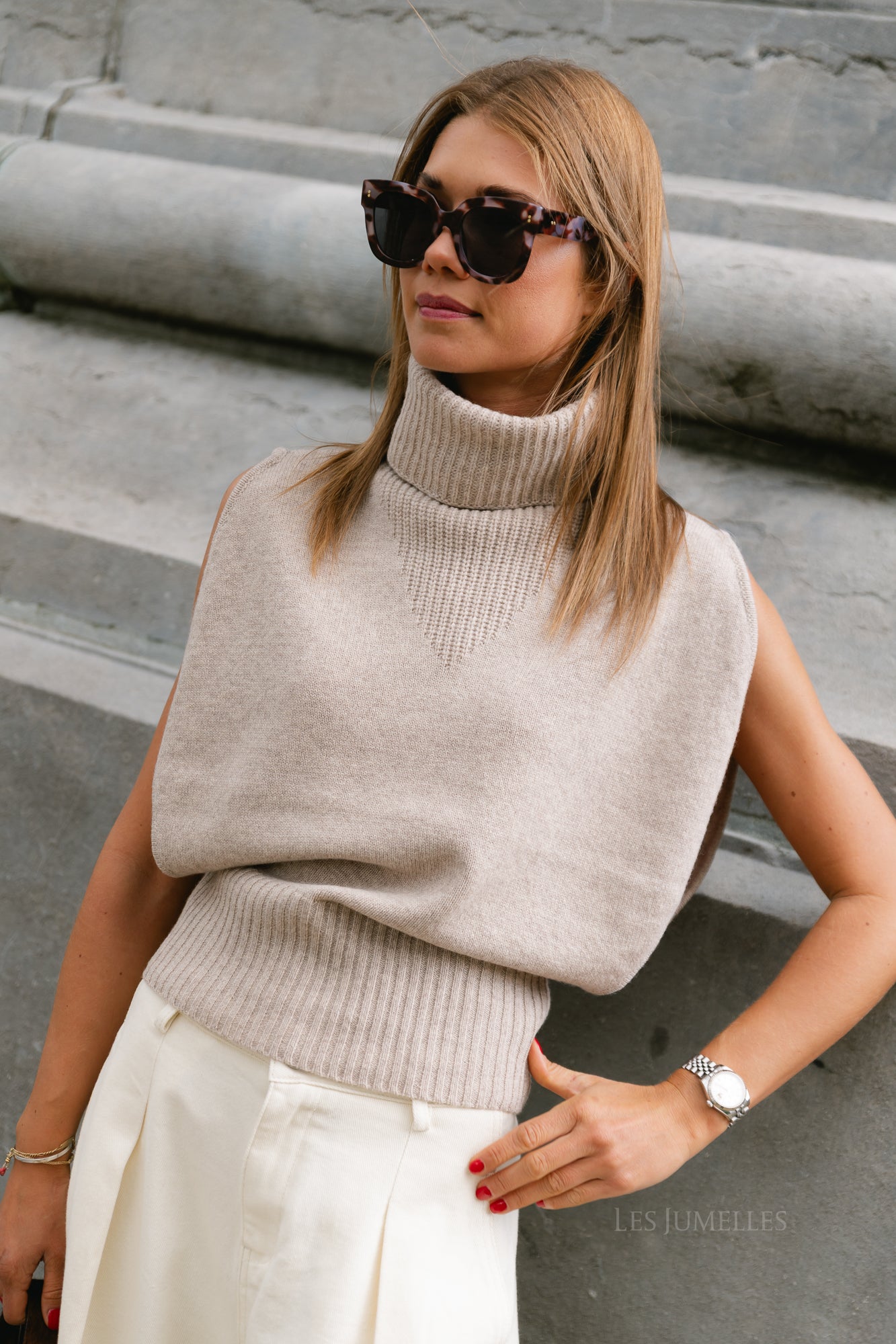 ROUCleo roll neck knit vest pelican