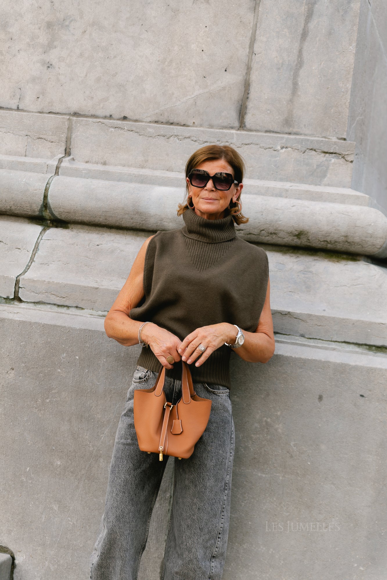ROUCleo roll neck knit vest canteen