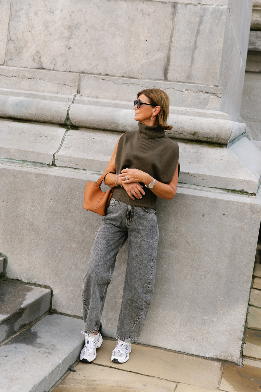 ROUCleo roll neck knit vest canteen