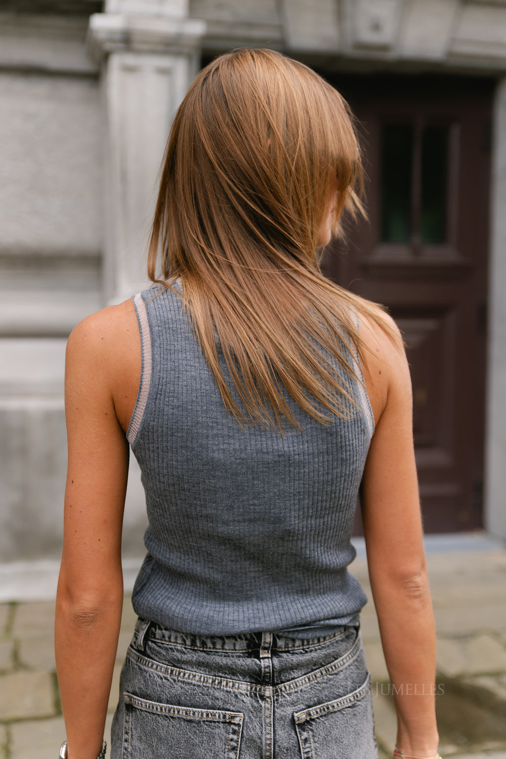 ROUNola knitted tank top dark grey melange