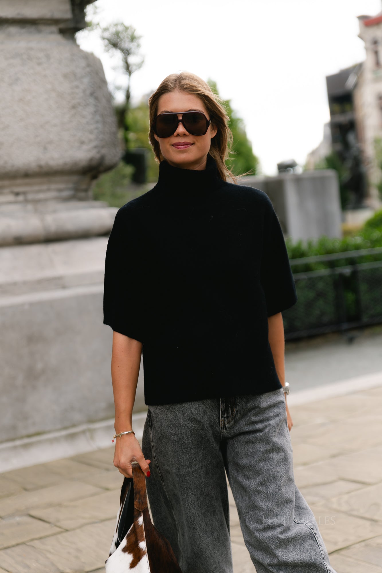 YASEmila 2/4 roll neck knit pullover black