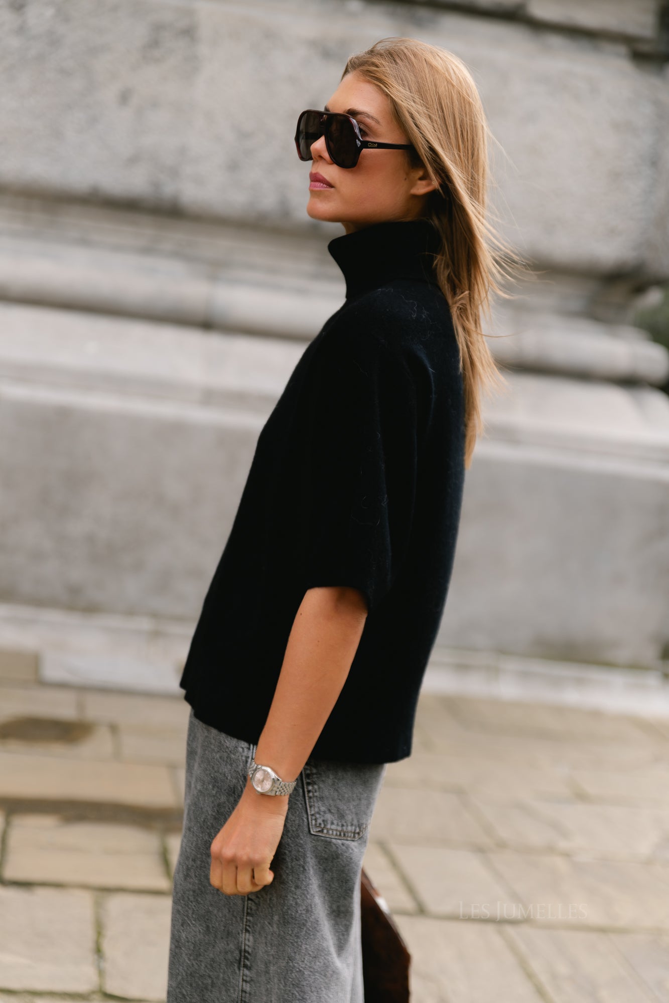 YASEmila 2/4 roll neck knit pullover black