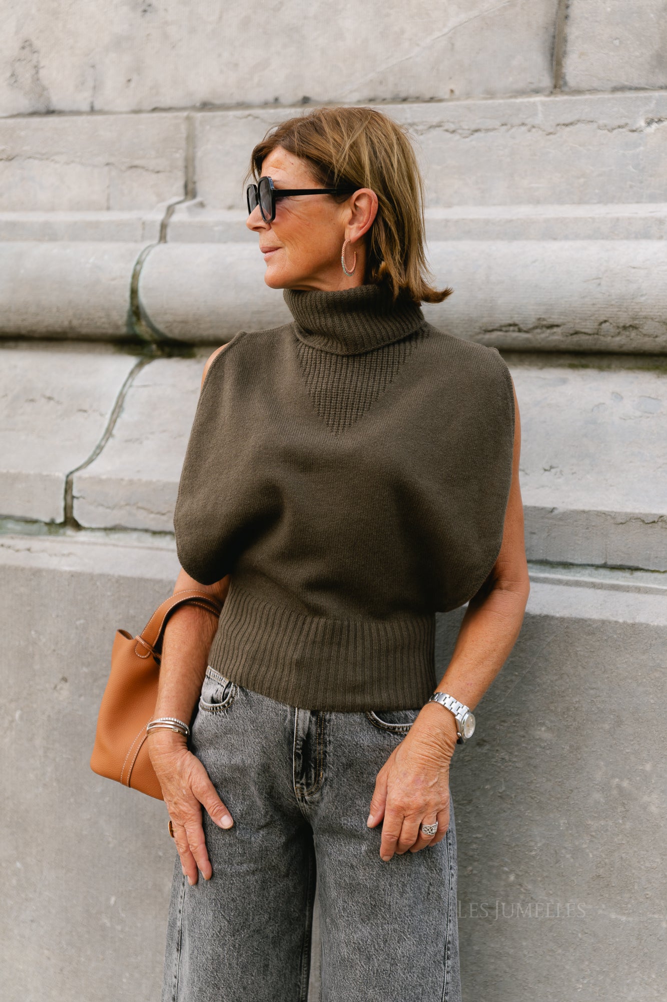ROUCleo roll neck knit vest canteen