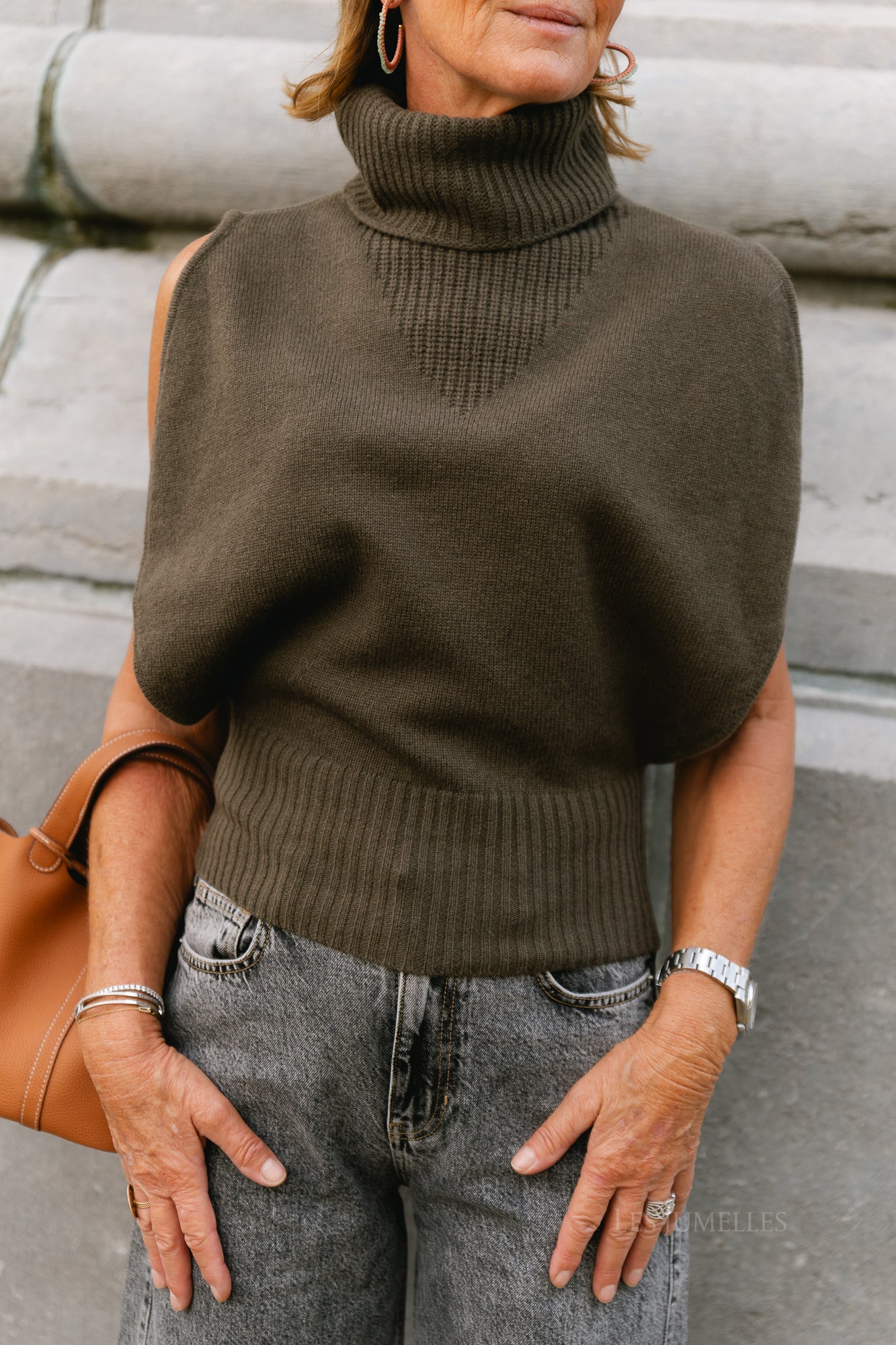 ROUCleo roll neck knit vest canteen