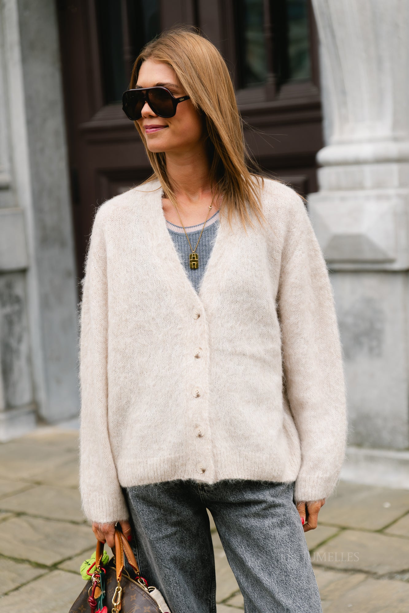 OBJHarry LS LO knit cardigan NOOS birch/melange