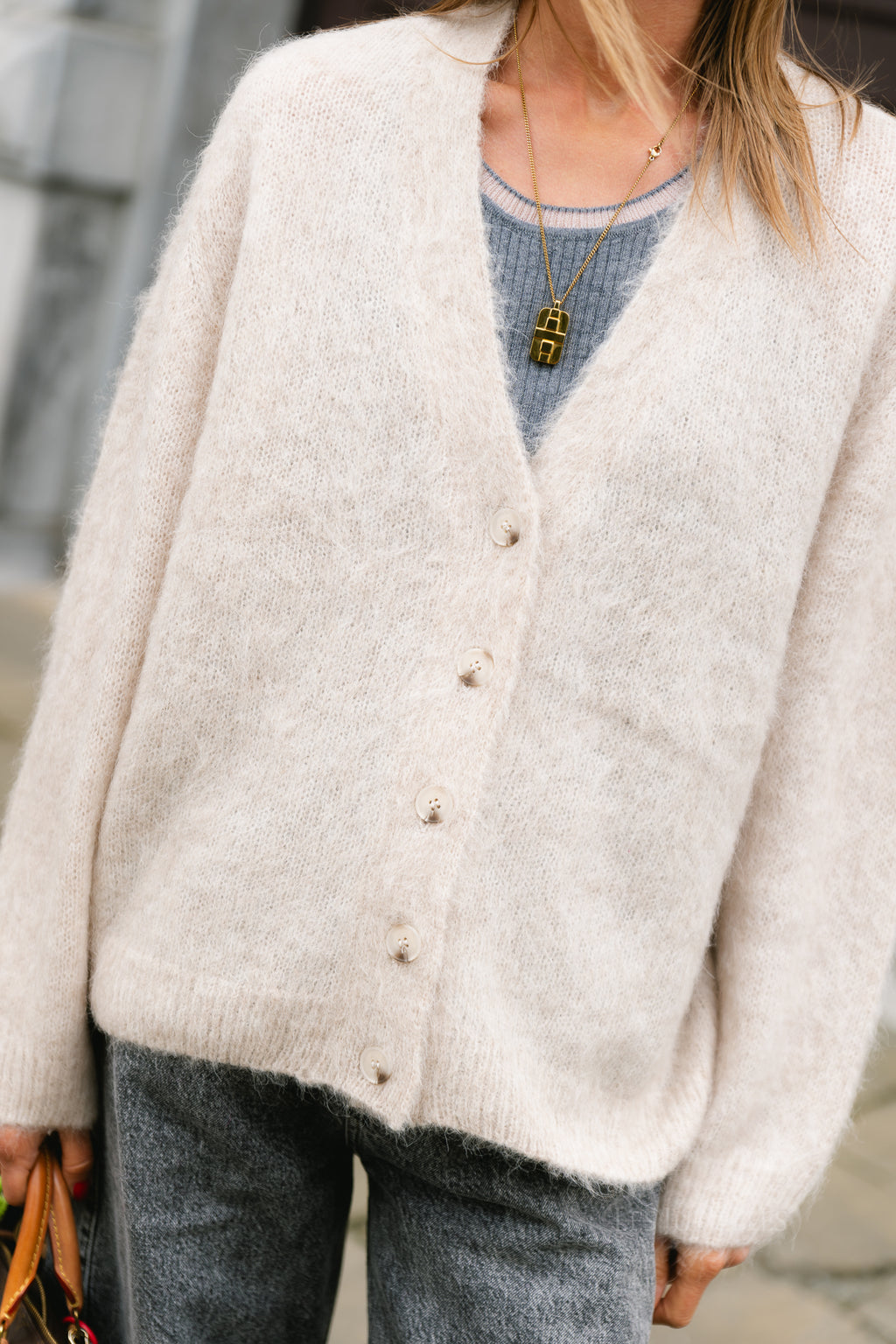 OBJHarry LS LO knit cardigan NOOS birch/melange