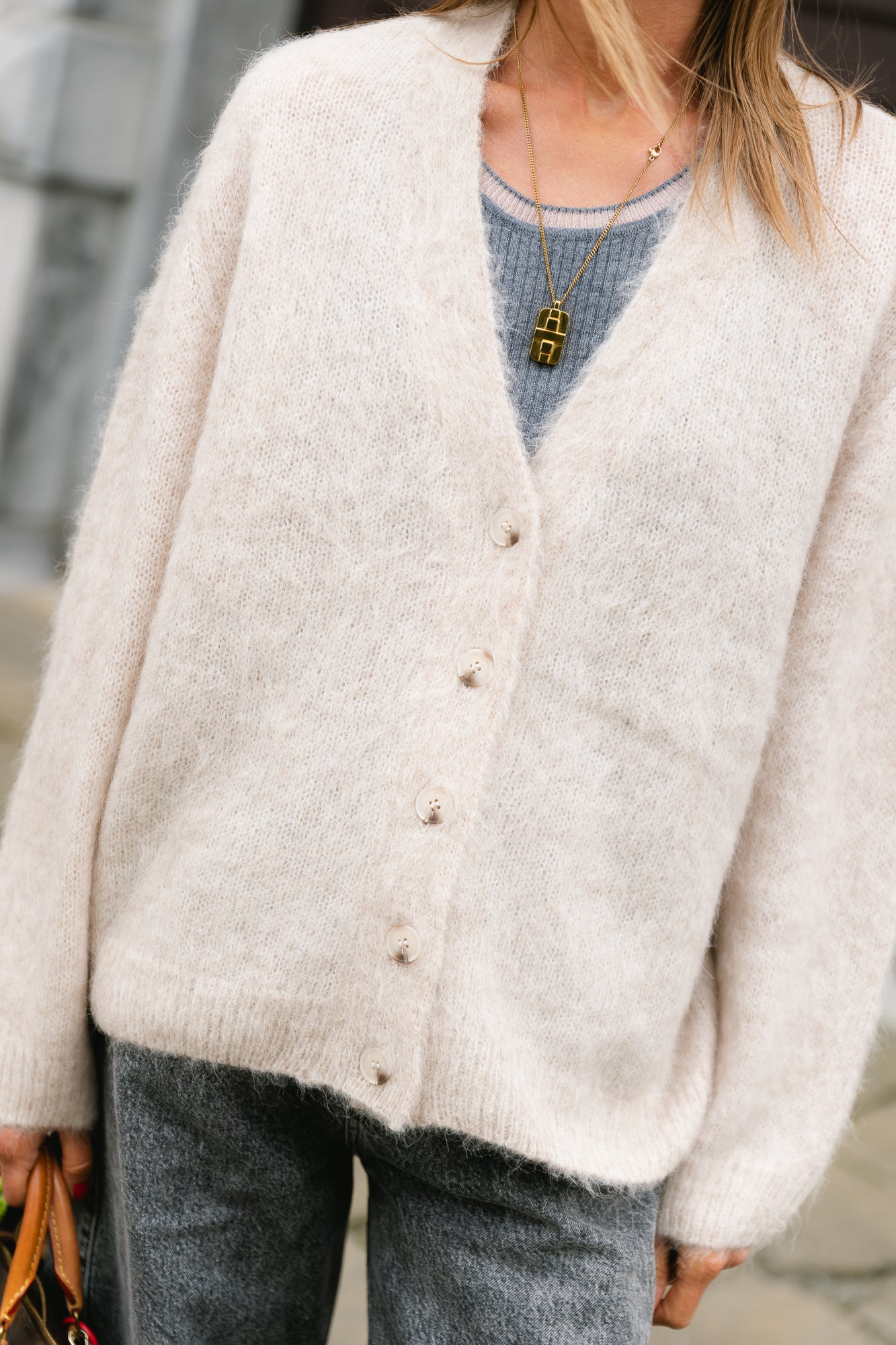OBJHarry LS LO knit cardigan NOOS birch/melange