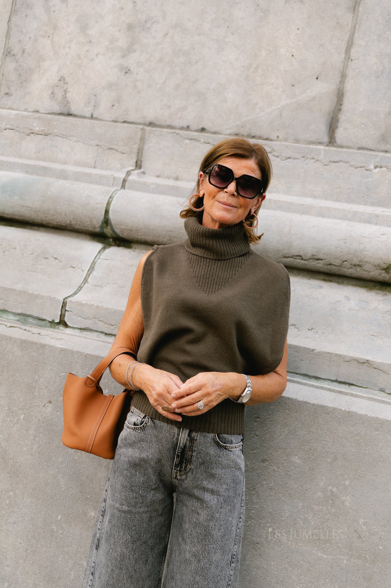 ROUCleo roll neck knit vest canteen
