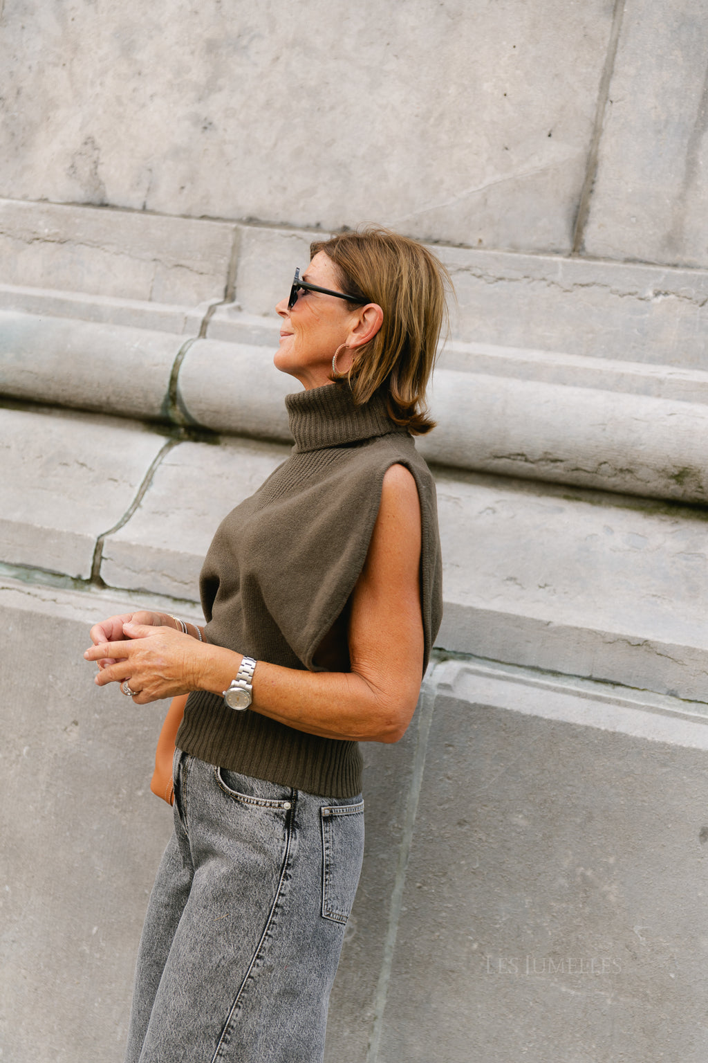 ROUCleo roll neck knit vest canteen
