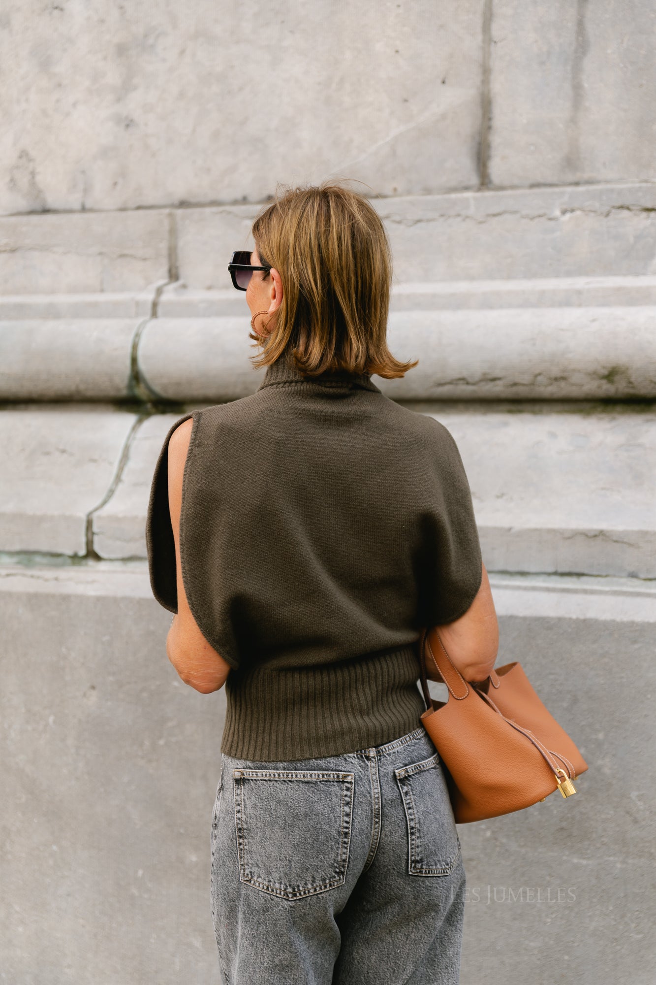 ROUCleo roll neck knit vest canteen
