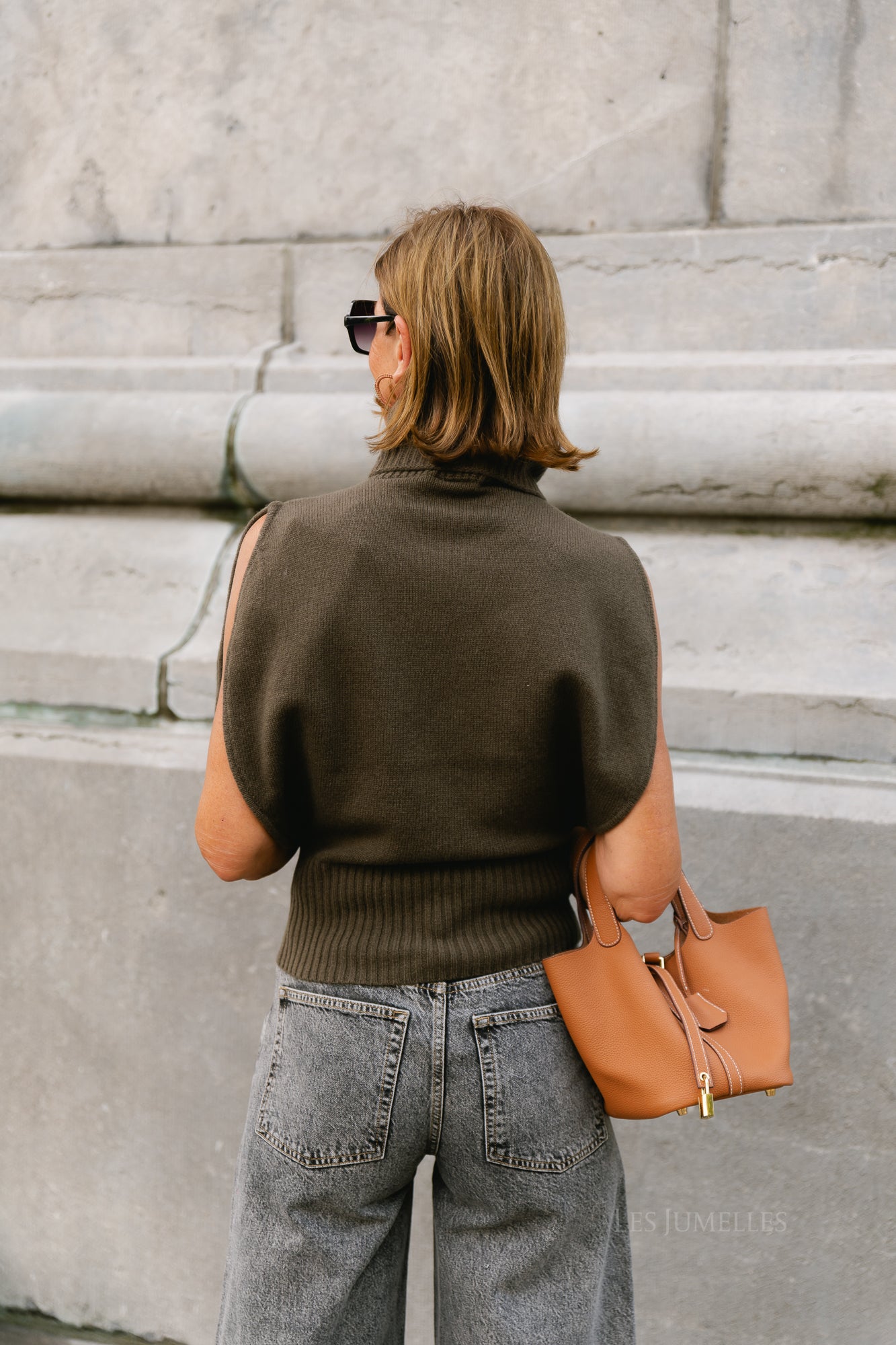 ROUCleo roll neck knit vest canteen