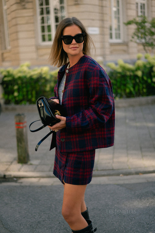 Simay wool skirt blue and red check