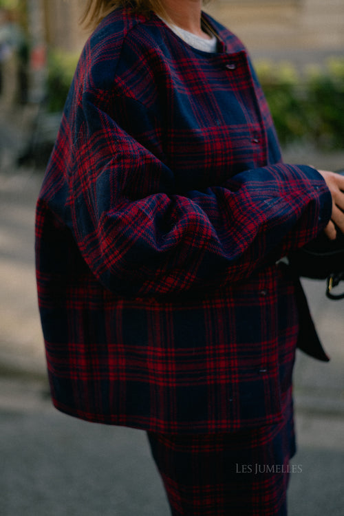 Aino wool jacket blue and red check