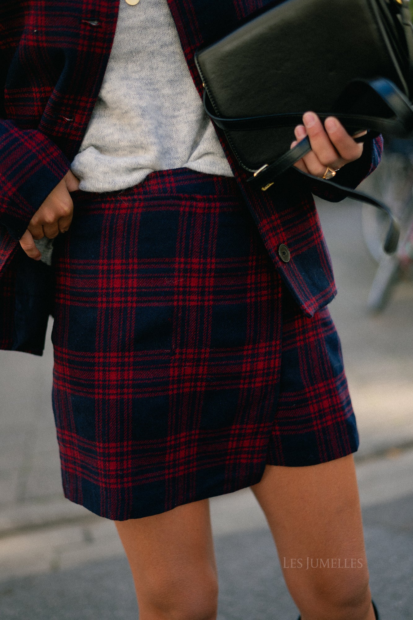 Simay wool skirt blue and red check