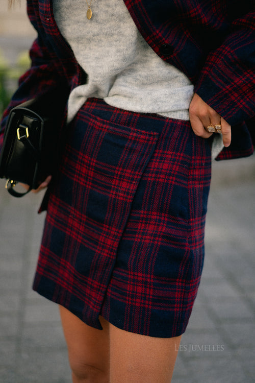Simay wool skirt blue and red check