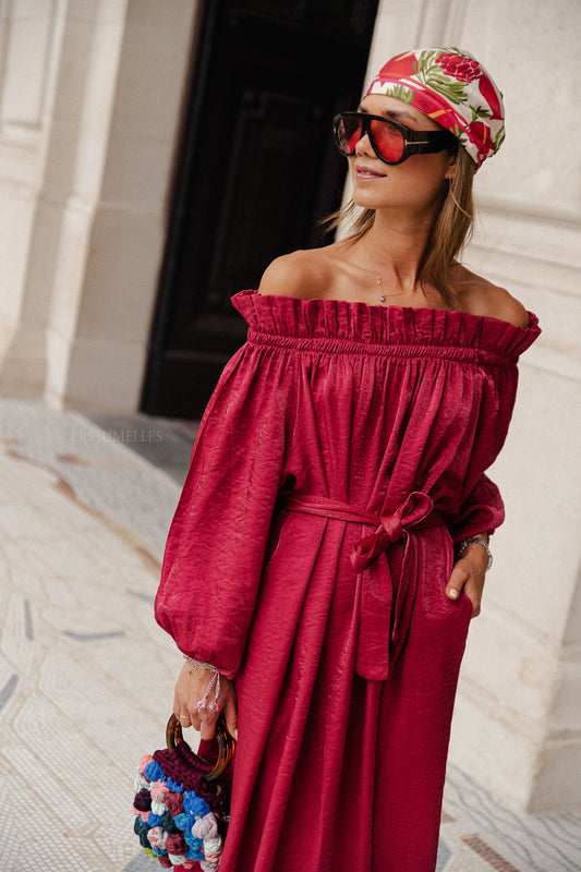 Les Jumelles Ophelia off shoulder dress burgundy