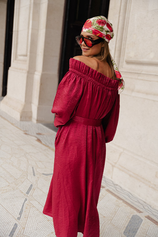 Les Jumelles Ophelia off shoulder dress burgundy