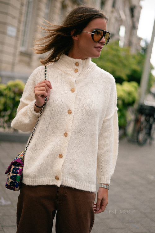VISena highneck L/S knit cardigan birch