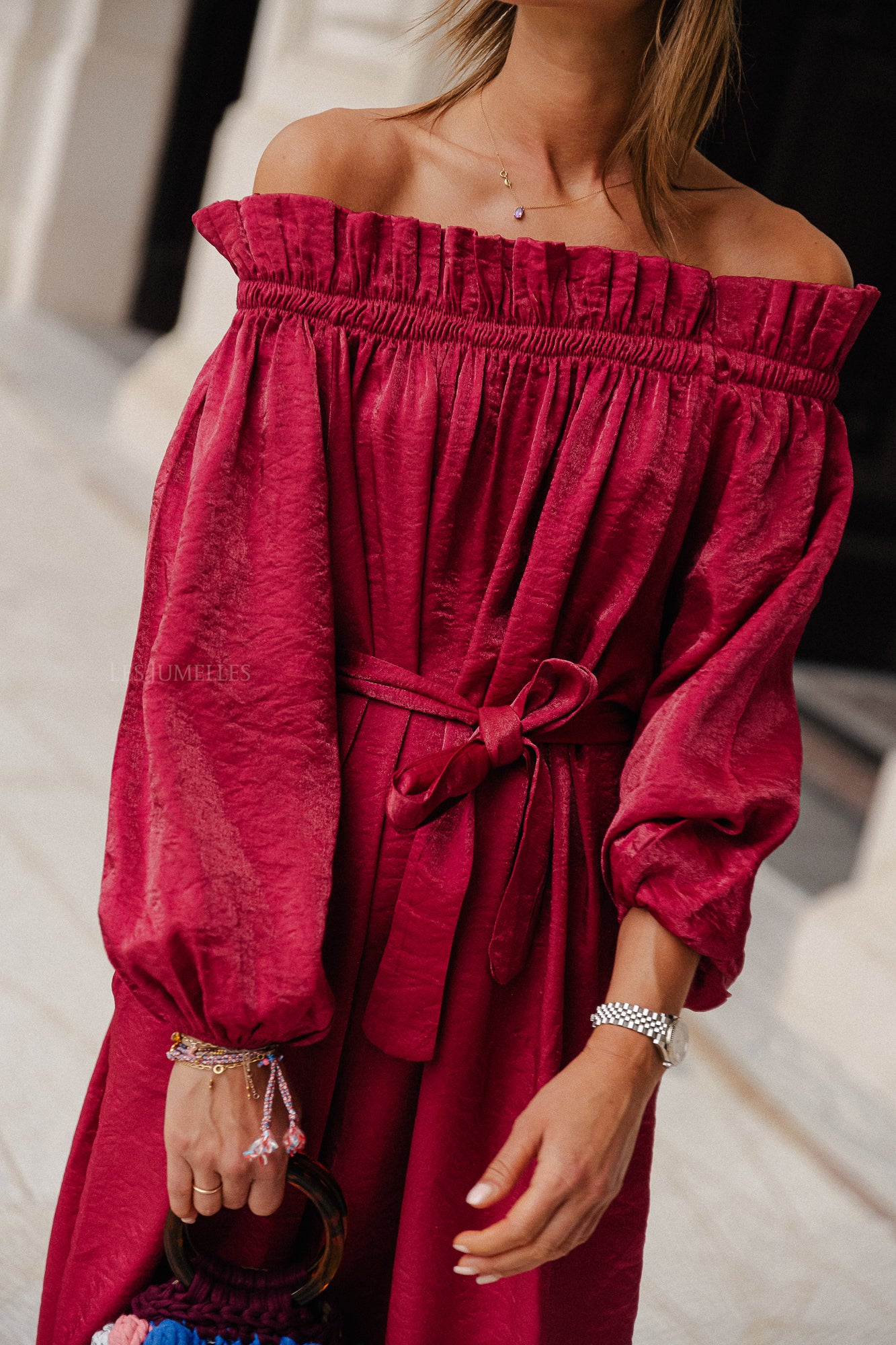 Ophelia off shoulder dress burgundy