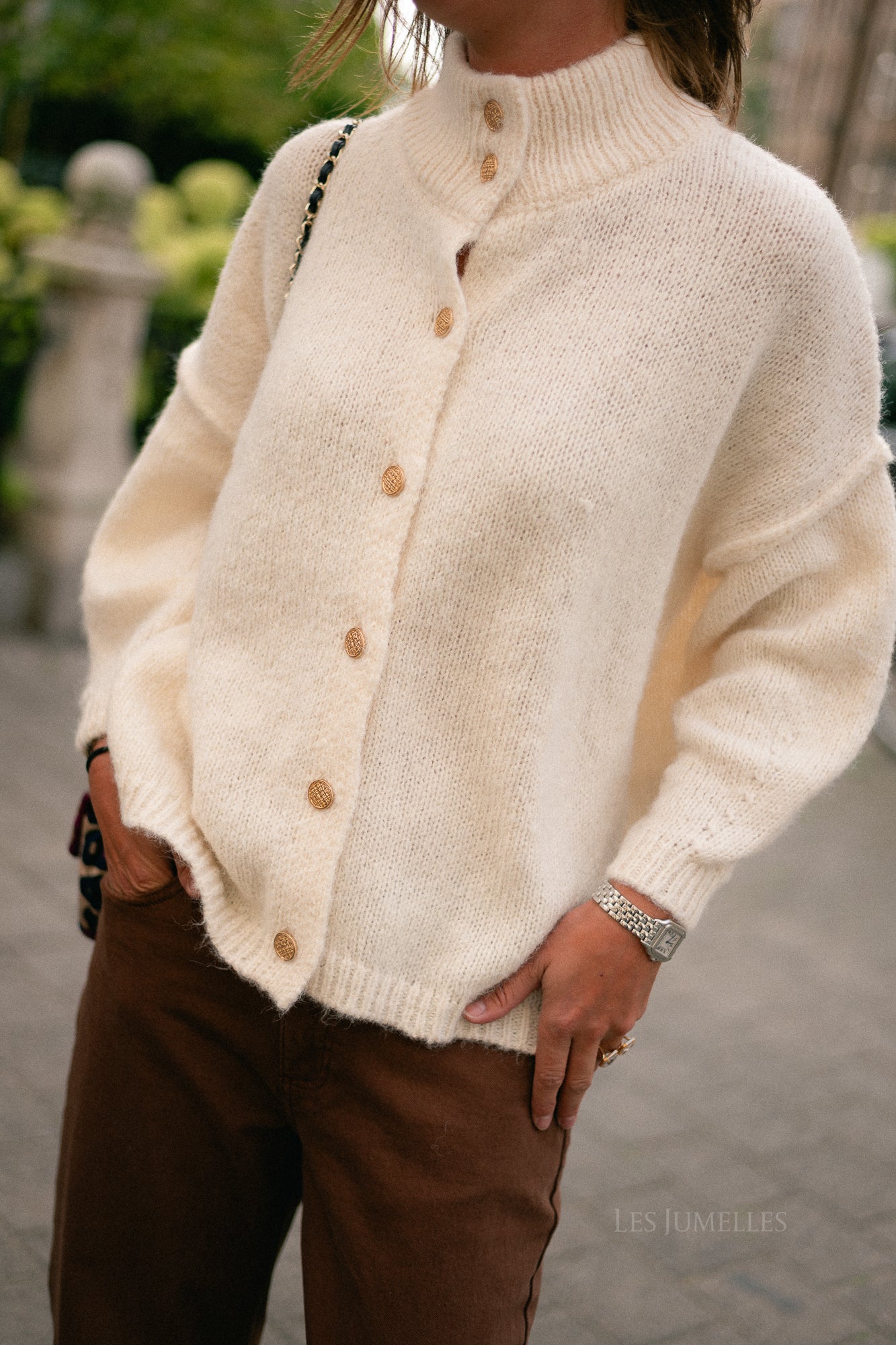 VISena highneck L/S knit cardigan birch