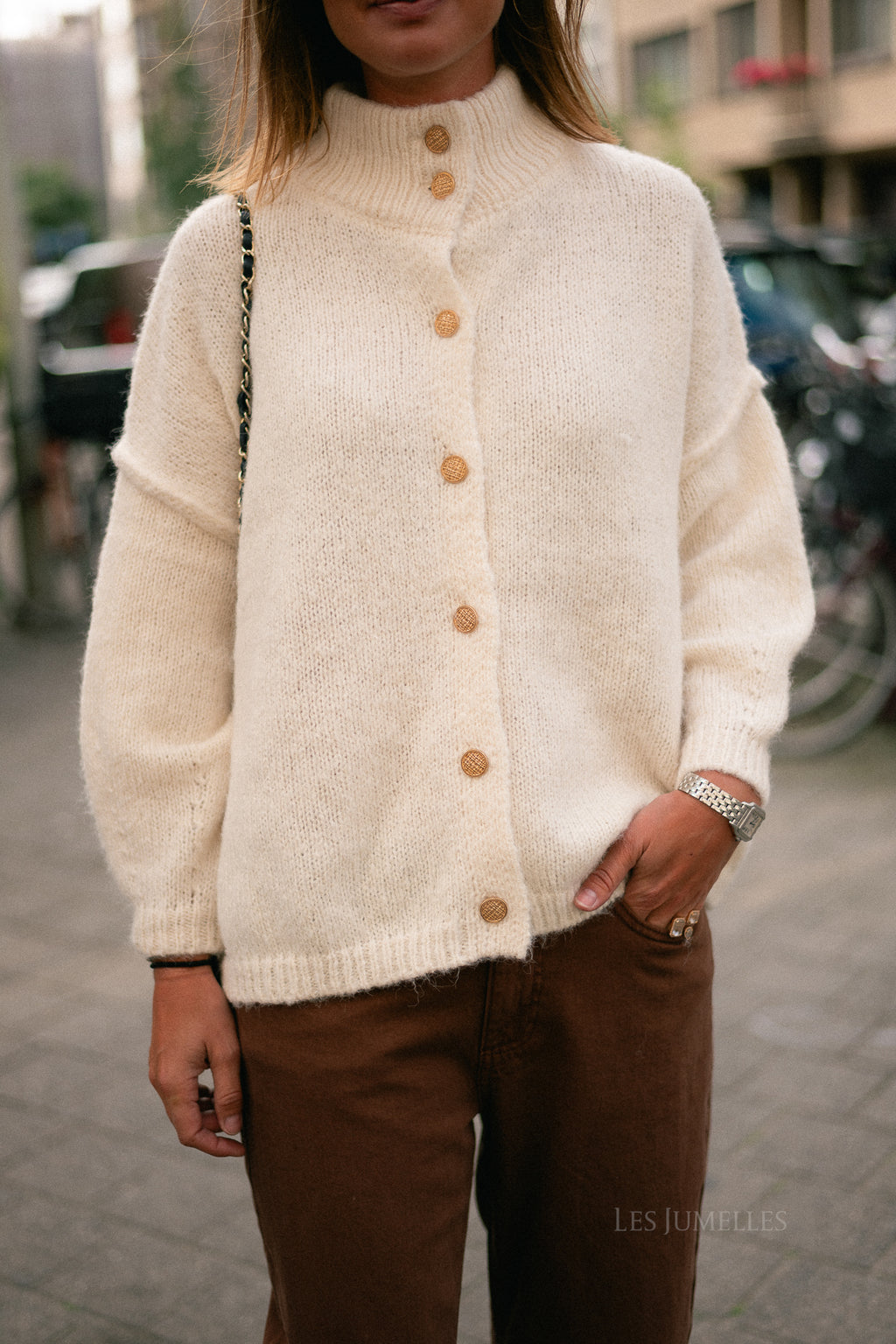 VISena highneck L/S knit cardigan birch