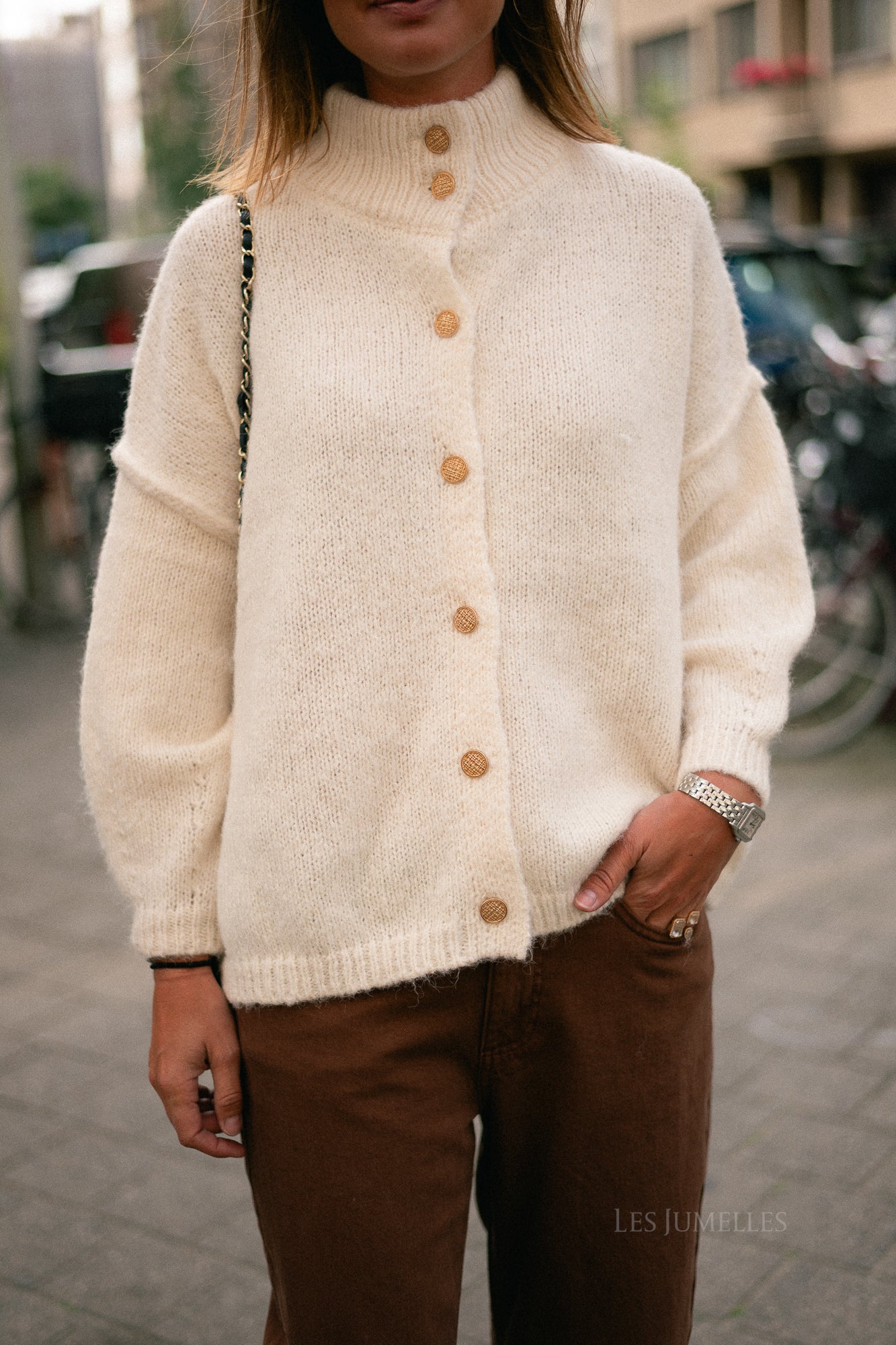 VISena highneck L/S knit cardigan birch