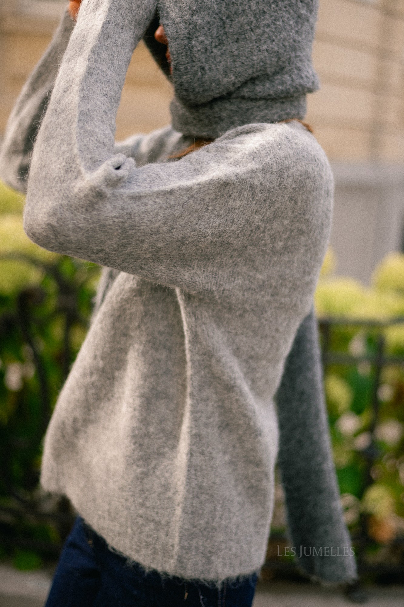 VIBennu funnelneck LS knit top medium gray melange
