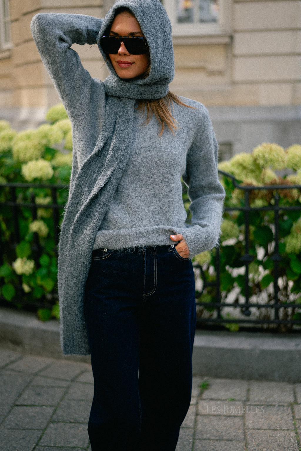 VIBennu funnelneck LS knit top medium gray melange