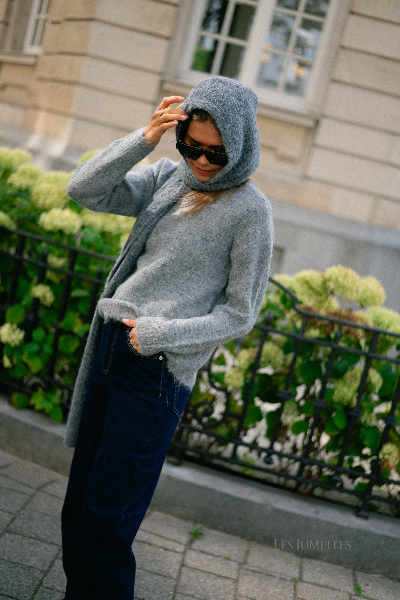 VIBennu funnelneck LS knit top medium gray melange